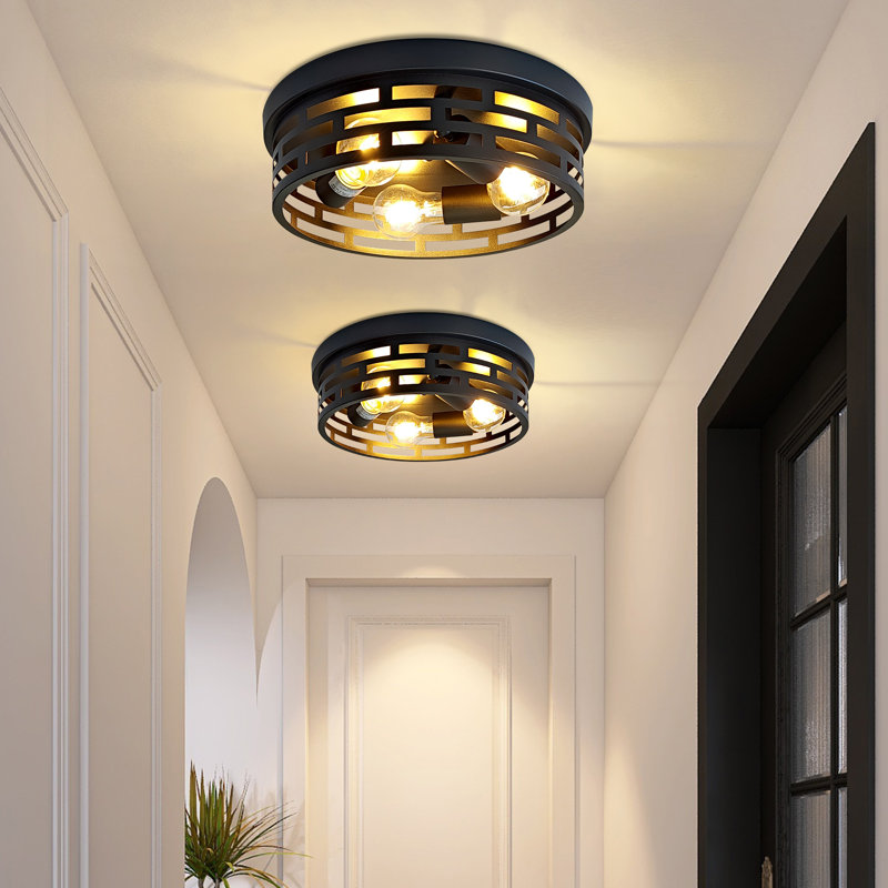 2 Pack Industrial Flush Mount Ceiling Light, 3-light Matte Black Metal Ceiling Fixture For Hallway & Living Room (12.6in)