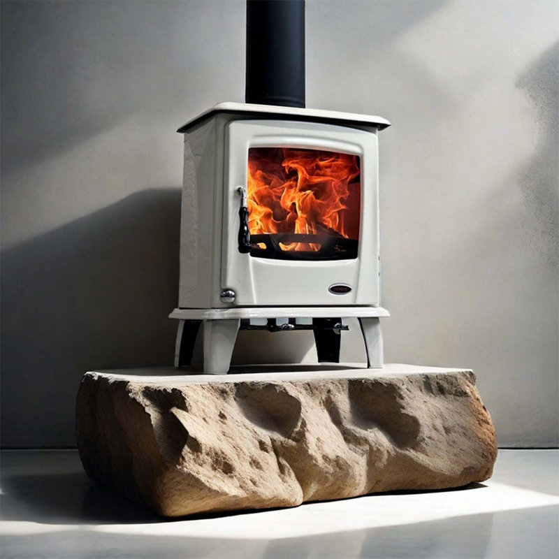 Small white metal cast iron heating stove