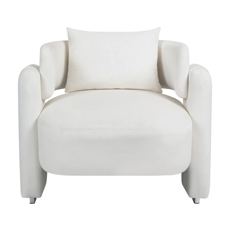 Hartmut Upholstered Barrel Chair, White Velvet