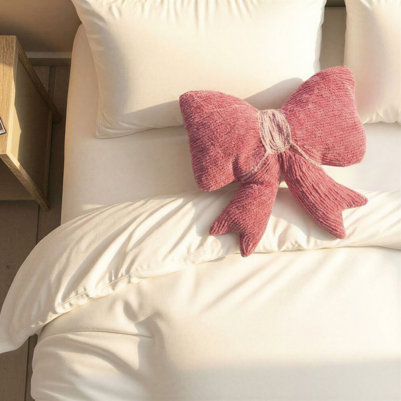Woven Cotton Chenille Bow Shaped Decorative Pillow