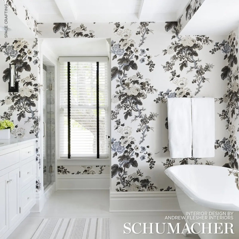 Pyne Hollyhock Wallpaper, Grisaille