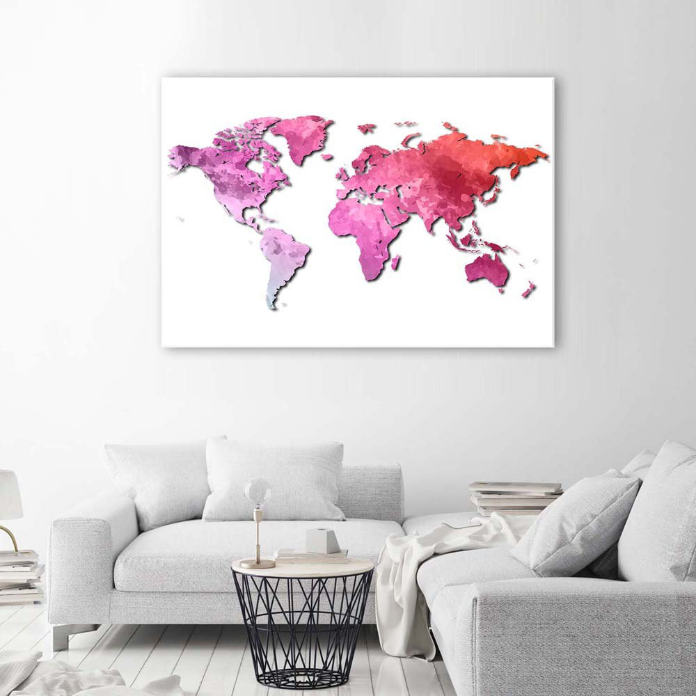 Leinwandbild World Map Pink