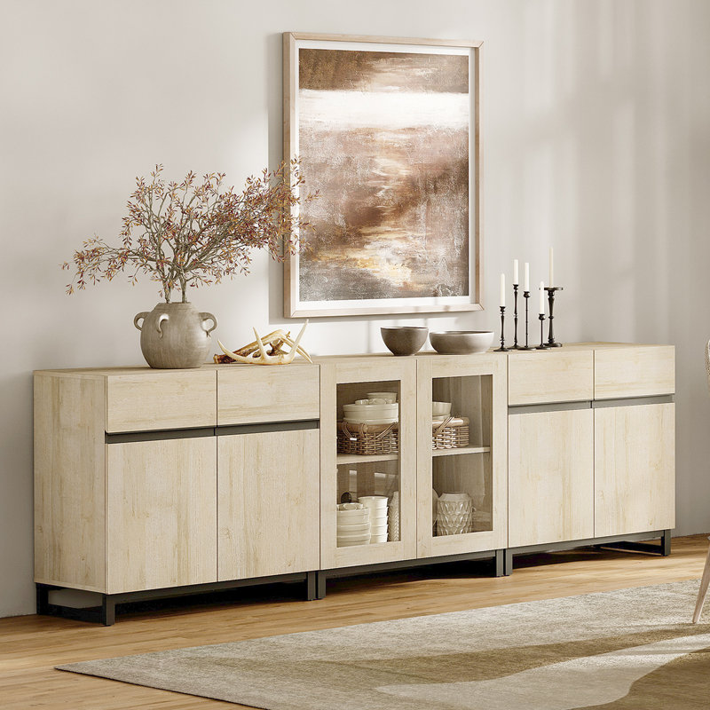 Buffet moderne avec tablettes réglables, armoire de rangement 3 en 1 avec portes en verre, armoire à café pour le salon, cuisine