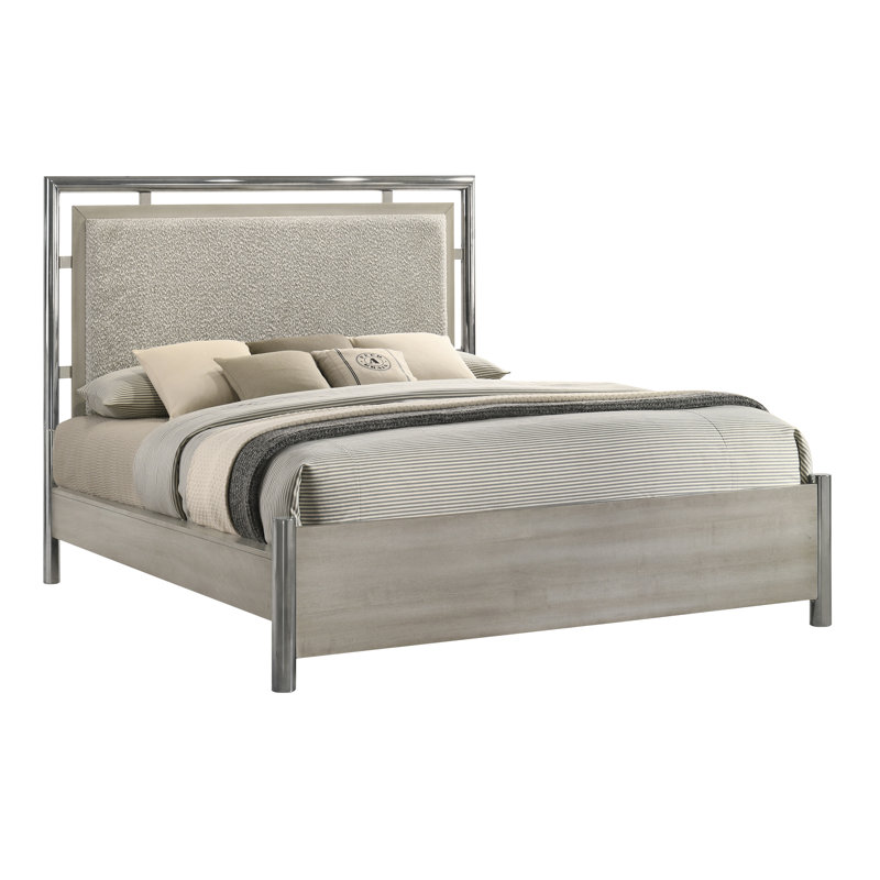 Carthage Wood Queen Size Panel Bed, Gray, Queen