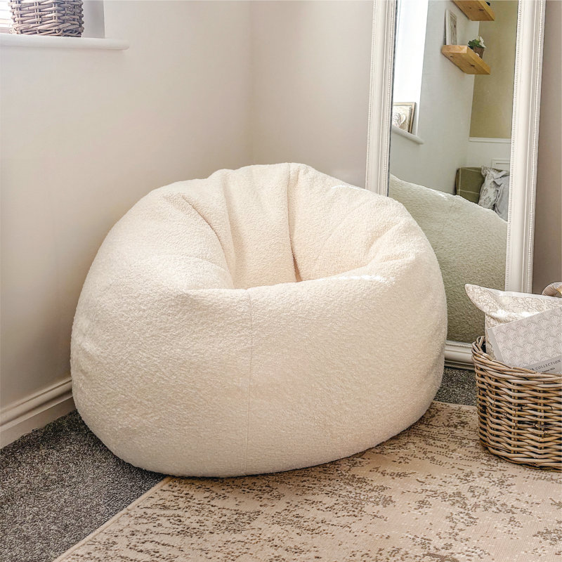 rucomfy Beanbags Large Snug Slouchbag - Adult Boucle Bean Bag Chair - Home Lounge, Living Room & Bedroom Seating for Adults - Machine Washable Fabric - 110 x 80cm