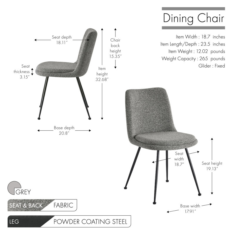 Langione Fabric Dining Chairs with Steel Legs, Grey
