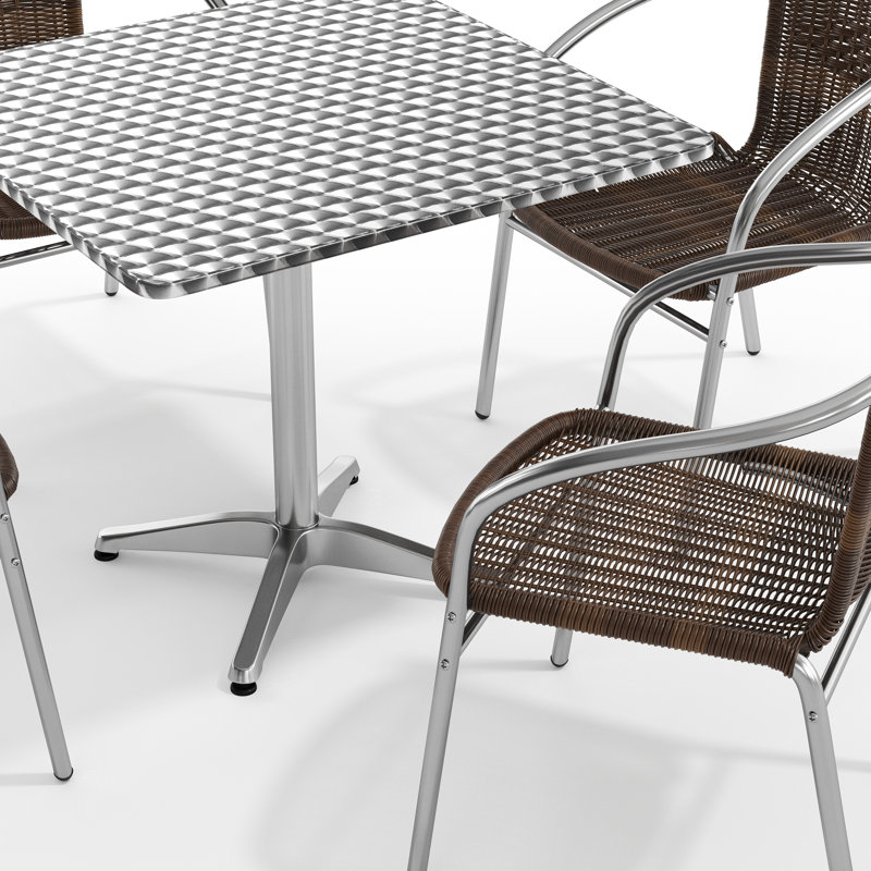Haverhill 27.5'' Square Aluminum Indoor-Outdoor Table Set with 4 Rattan Chairs, 27.25" H x 31.5" W x 31.5" D, Dark Brown