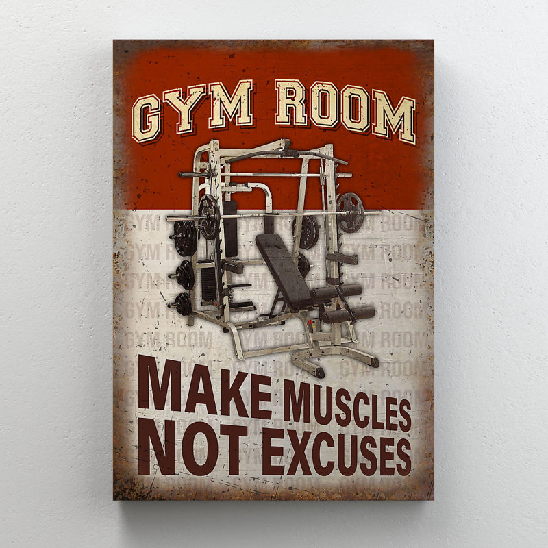 Machine in Gym Studio - Make Muscles Not Excuses - 1 pièce, impression d'art graphique rectangulaire sur toile tendue