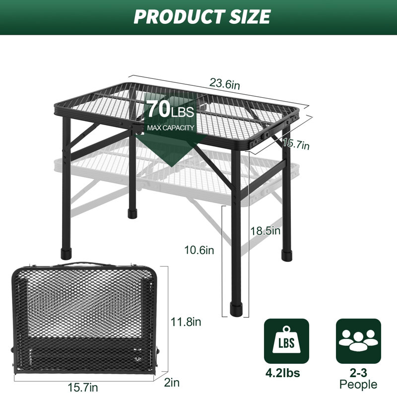 Folding Table, 2X1.3 FT Camping Table With Mesh Desktop,Folding Grill Table With Mesh Bag,Portable Outdoor Table For Picnic,Camping,BBQ,Beach(Black)