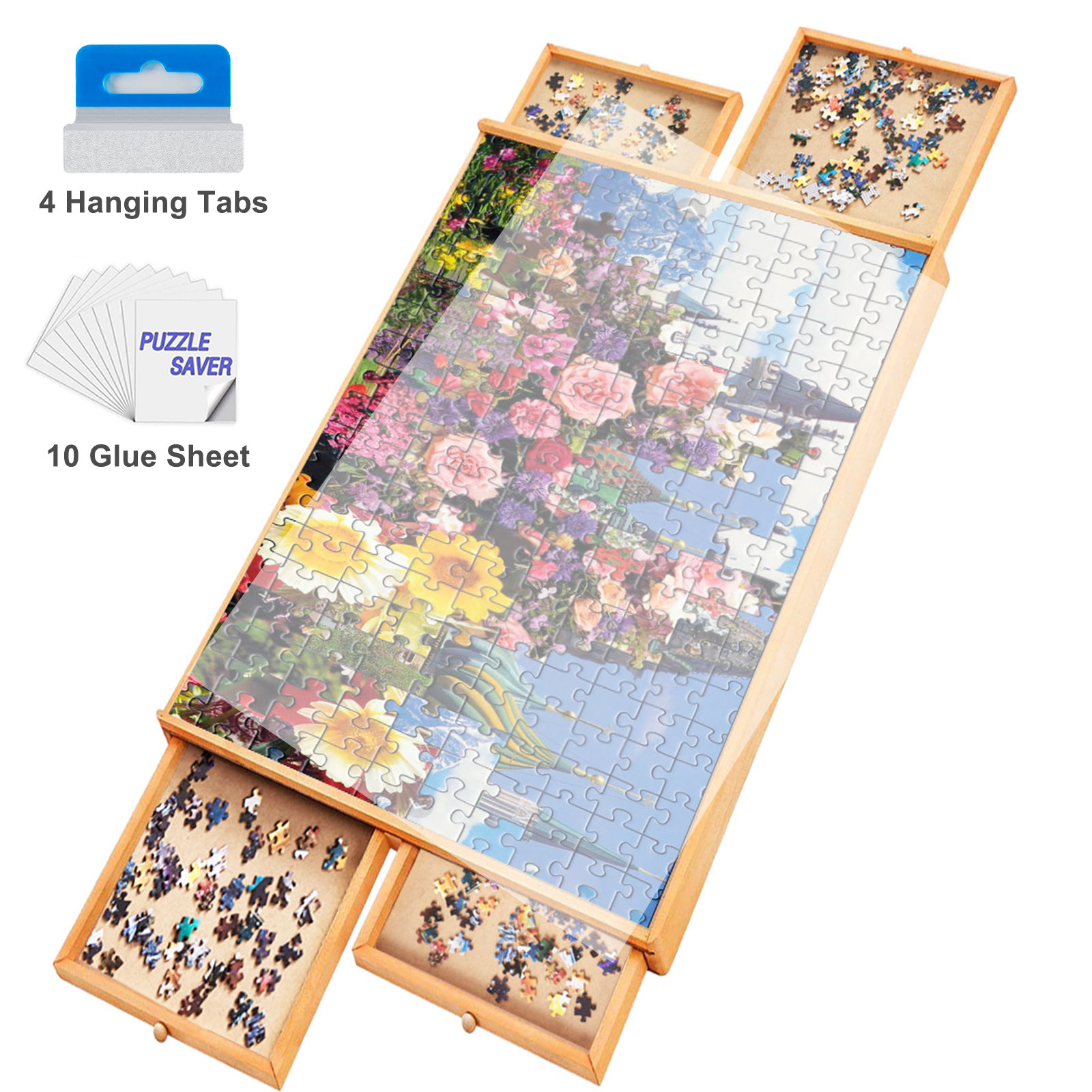 Lavievert Wooden Jigsaw Puzzle Board, Portable Puzzle Table for Adults,  Puzzle Plateau with Smooth Surface, 4 Storage & Sorting Drawers for Up to  1000