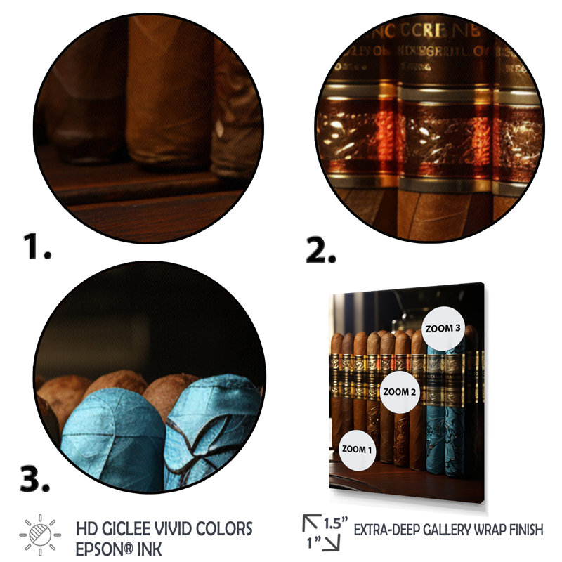 Carnanee Cuban Cigars Golden II sur toile, H 44 po x l 34 po x P 1,5 po, Cadre flottant doré