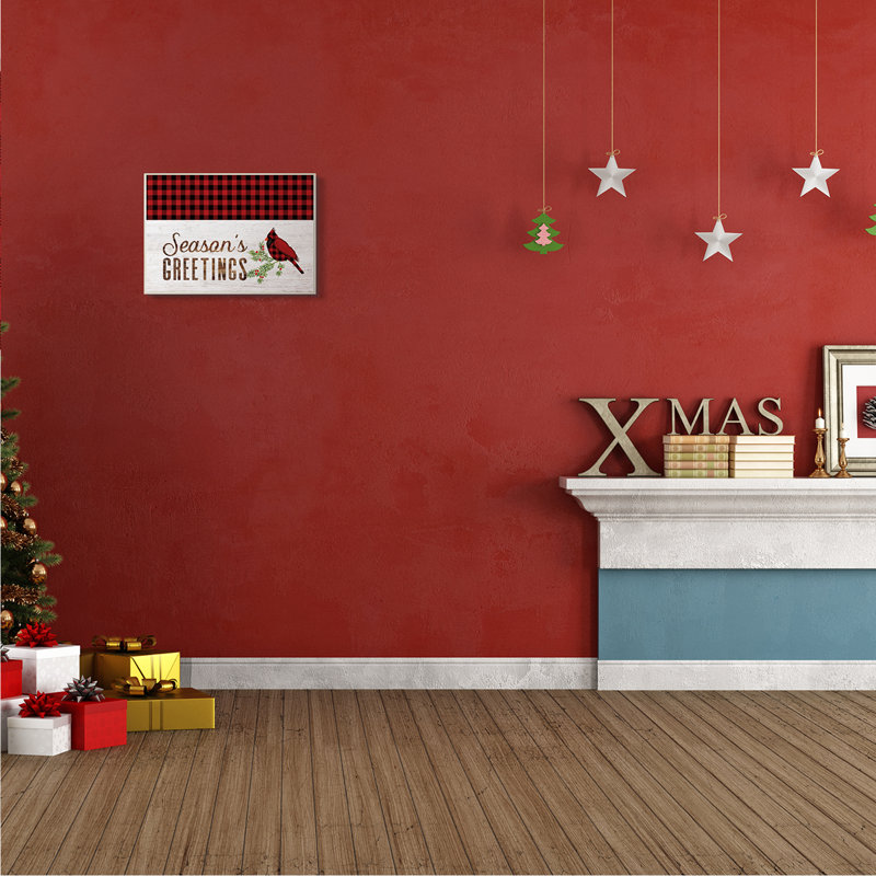 Seasonal Greetings Expression Cardinal rouge, Bois naturel, H 10 po x l 15 po