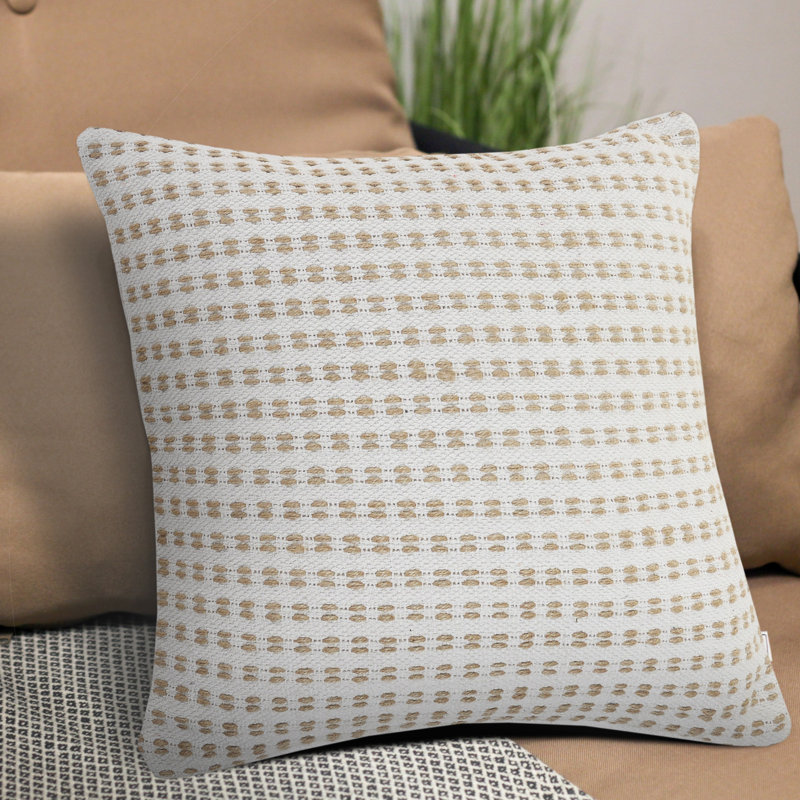 Ivory and Tan Jute Interwoven 20" Square Throw Pillow