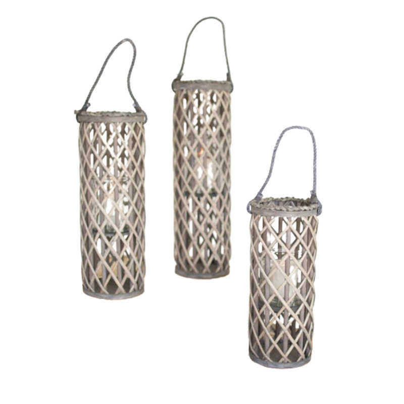 Gray Ceramic Hanging Hurricane Lantern Set