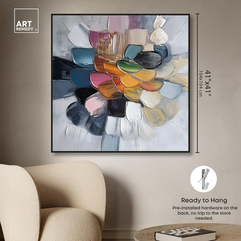 Art abstrait moderne sur toile chromatique par Art Remedy, Cadre flottant noir, H 41 po x l 41 po x P 1,8 po