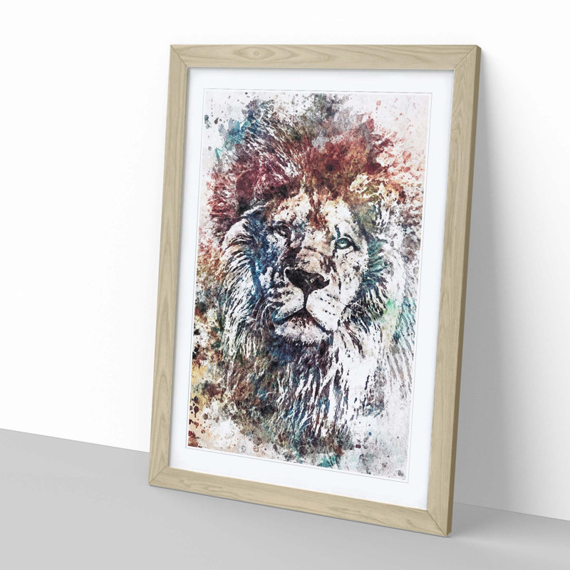 Lion Abstract Art - Picture Frame Graphic Art Print on MDF, Oak, 91cm H x 60cm W x 2cm D