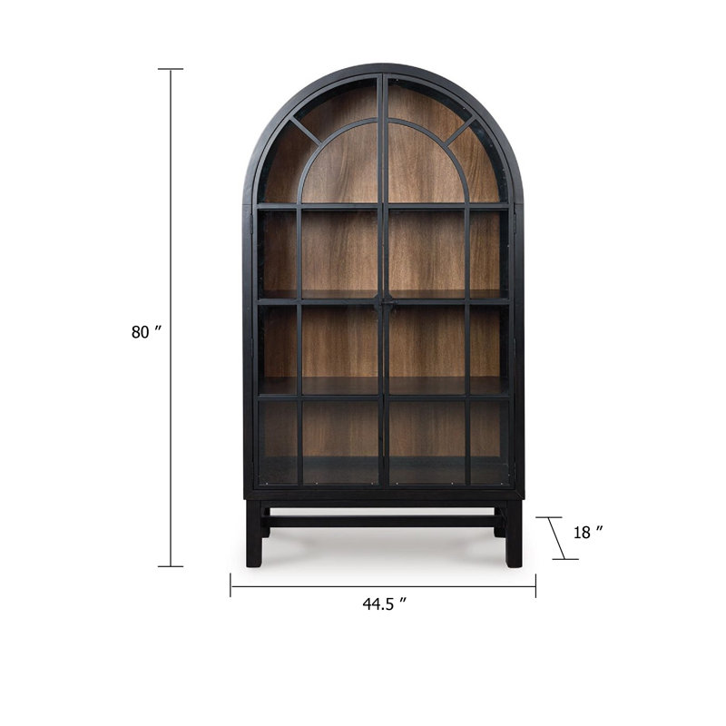 Vitrine Gela Curio, 2 portes arquées en verre, 2 tons noir et brun, Noir