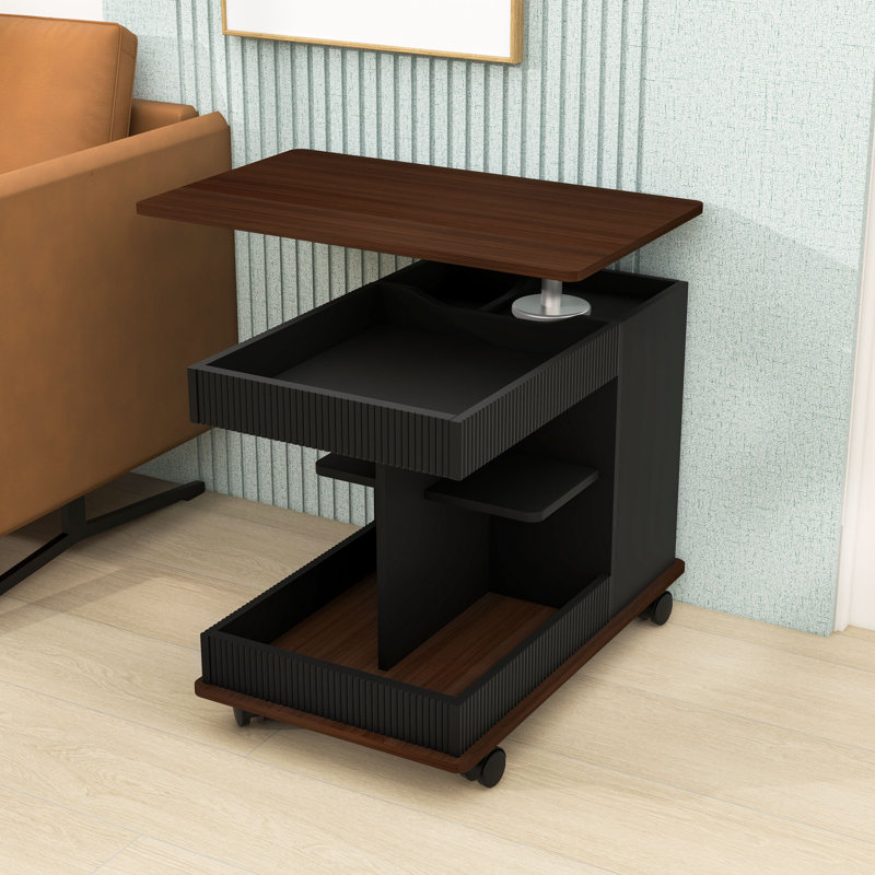 Table d'appoint pour canapé avec plateau relevable et espace de rangement, Noir / brun
