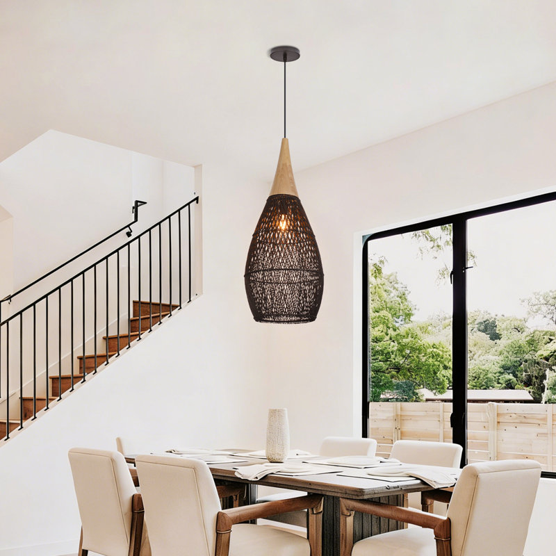 Luminaire suspendu rustique en bambou, H 112,20 po x l 13,77 po x P 13,77 po