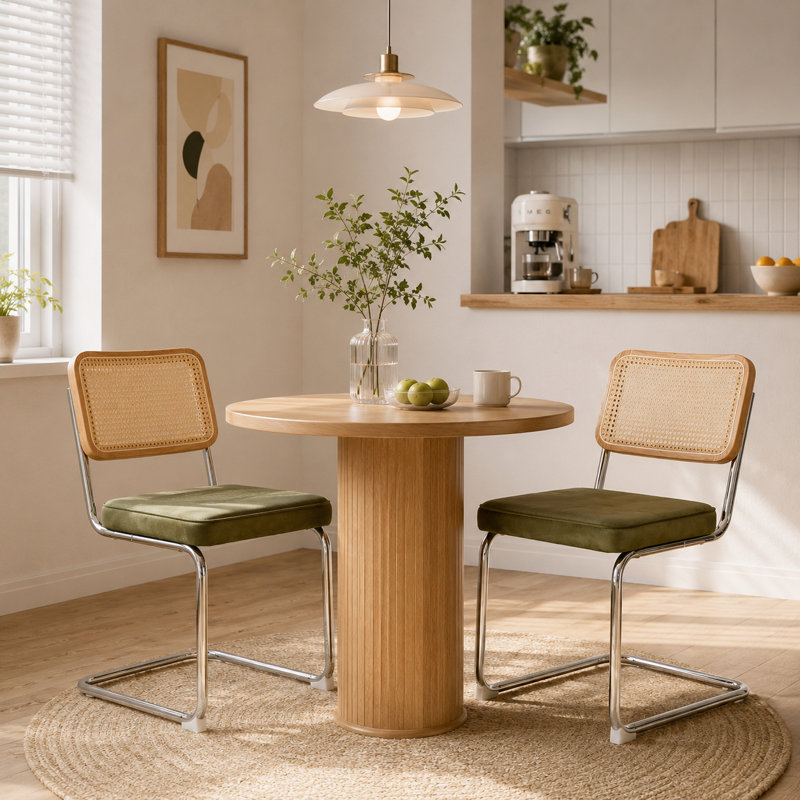 19.3" H Modern Rattan Dinning Chairs,Velvet Dining Chairs with Metal Frame (Set of 2), Green, Silver