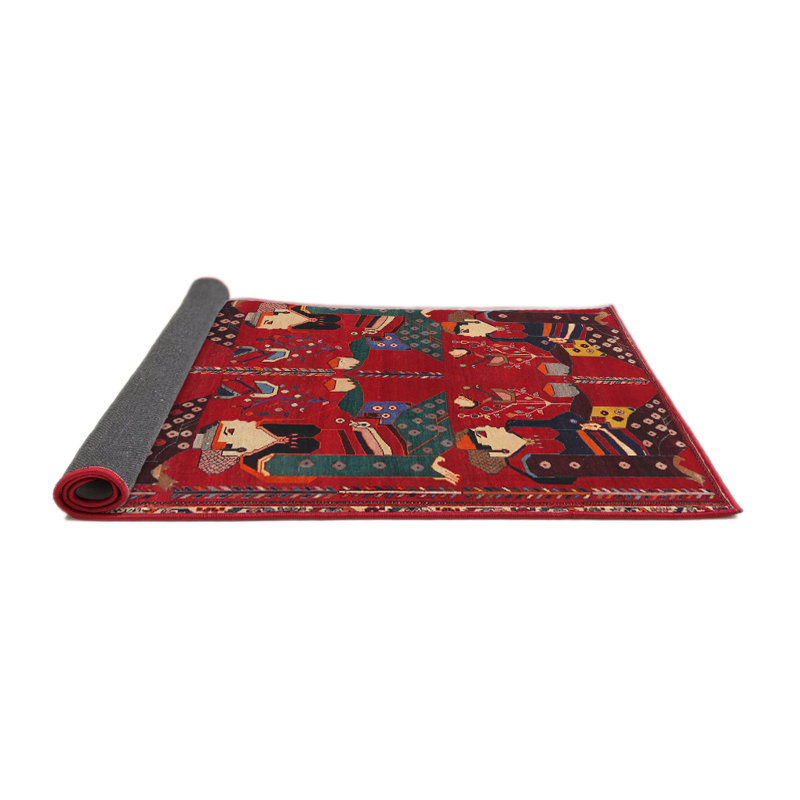 Tapis traditionnel rouge / vert / brun, Rond 4 pi