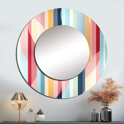 Rétro pastel rayé et motif tourbillon - miroir mural rond moderne_MTMIR131455