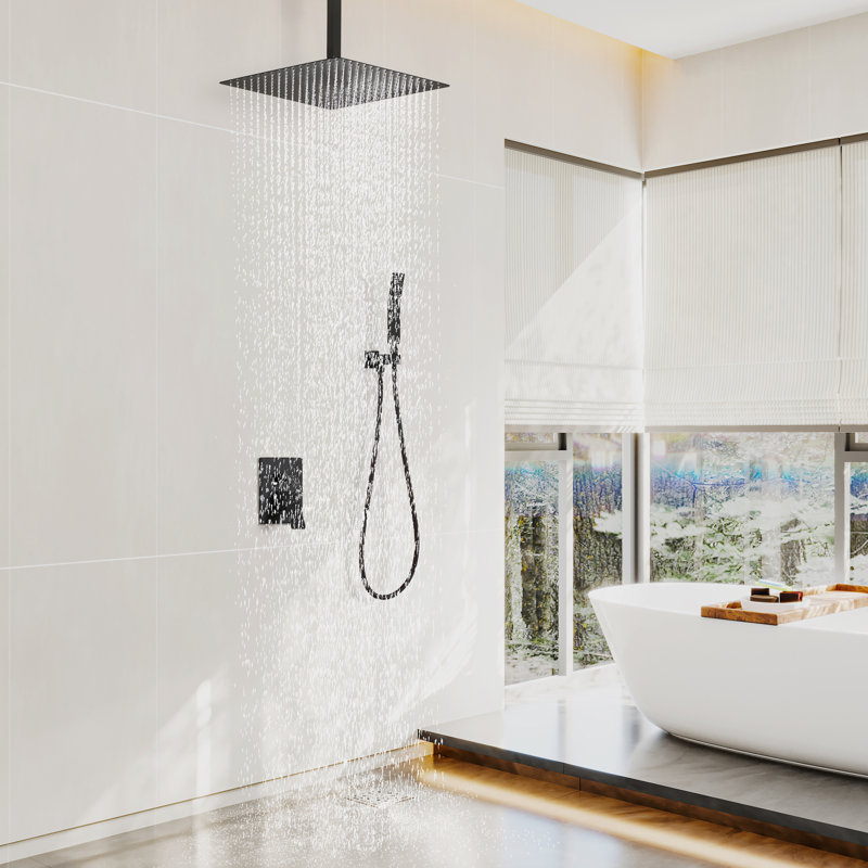 Système de douche complet avec valve brute, Noir mat