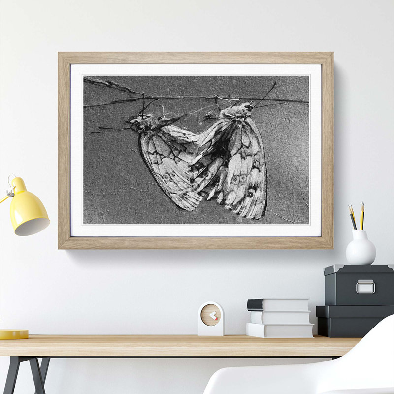 Two Butterflies - Picture Frame Painting Print, Oak Framed, 36cm H x 48cm W x 2cm D