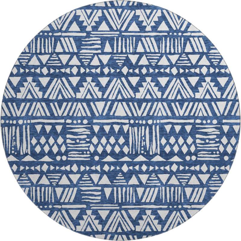 Premium Machine Washable Prisco Navy Rug, Round 8'