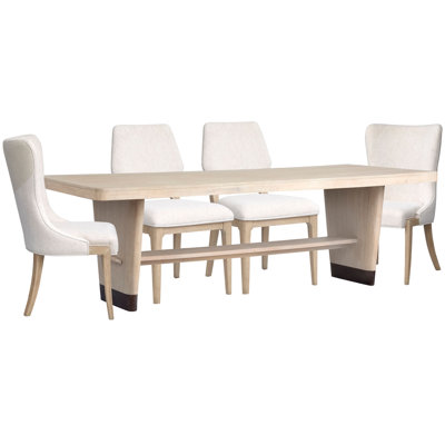 Trestle Dining Table With 2 Upholstered Side Chairs And 2 Host Chairs