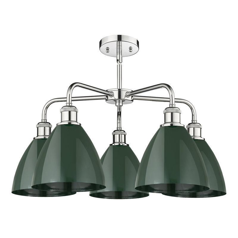 Lustre en dôme à 5 lumières Trickett, Vert, Chrome poli