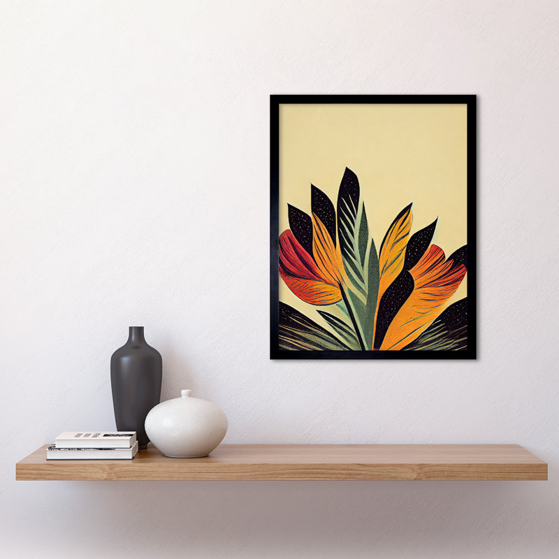 Abstract Retro Art Nouveau Flowers In Bloom - Single Picture Frame Print, 43.7cm H x 33.5cm W x 1.5cm D