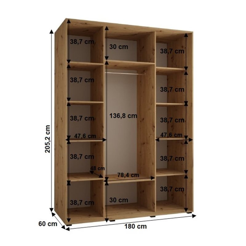 Camrynne 3 Door Manufactured Wood Wardrobe, Oak Artisan