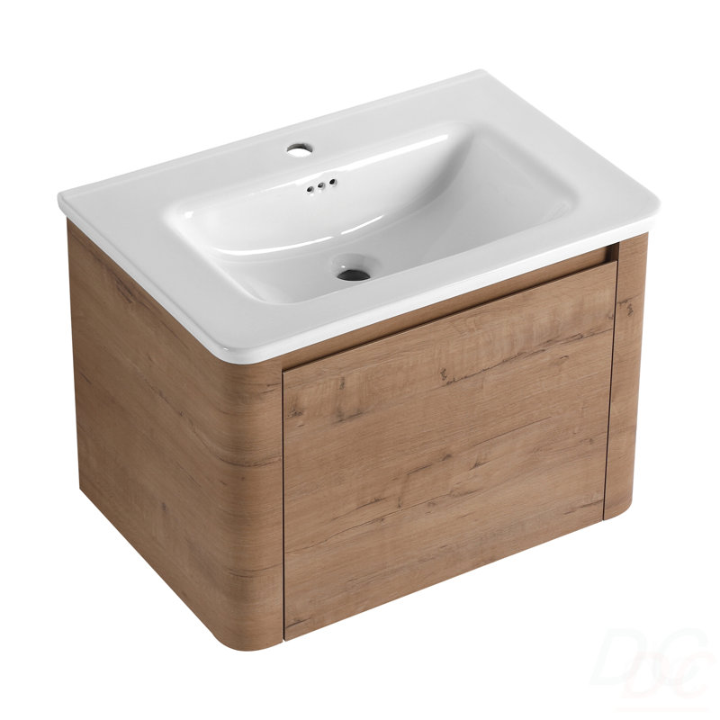 Meuble-lavabo mural 28 po avec lavabo en céramique blanche et porte à fermeture en douceur, emballage KD, contreplaqué