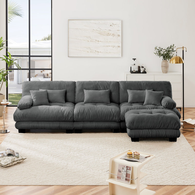 Canapé 2 places avec repose-pieds Chenille, Café clair, H 35,4 po x l 133,8 po x P 59,6 po