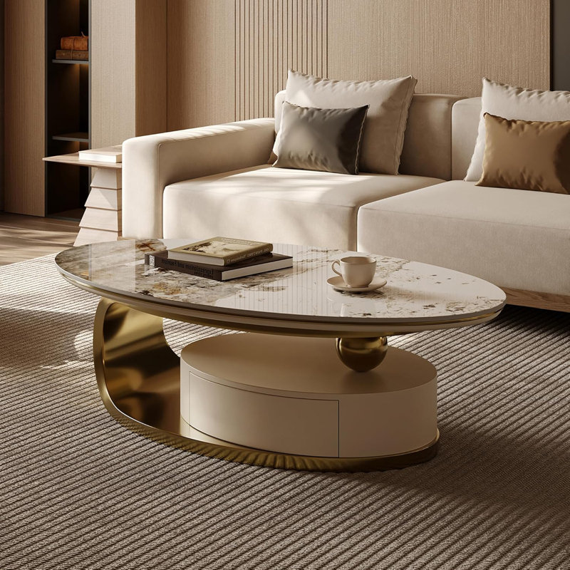 Table basse ovale en pierre frittée