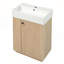 Meuble-lavabo autoportant moderne avec lavabo en céramique, armoire à grain de bois, rangement ouvert et fermé pour petits espaces