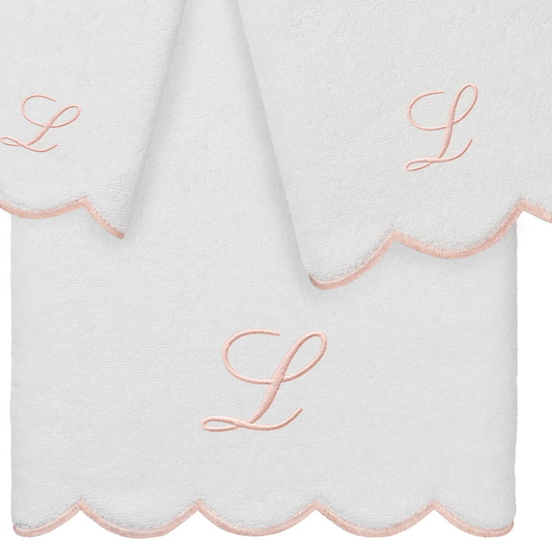  Ensemble de serviettes personnalisées 100% coton ADORNIA, L, Blanc / Rose, Ensemble 3 serviettes de bain