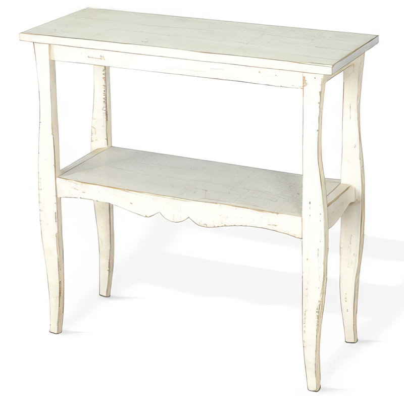 Rena Side End Table, Scallop Trim, 28 Inch Mahogany, White