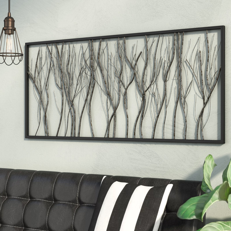 Metal Distressed Dimensional Branch Tree Home Wall Decor with Black Frame
