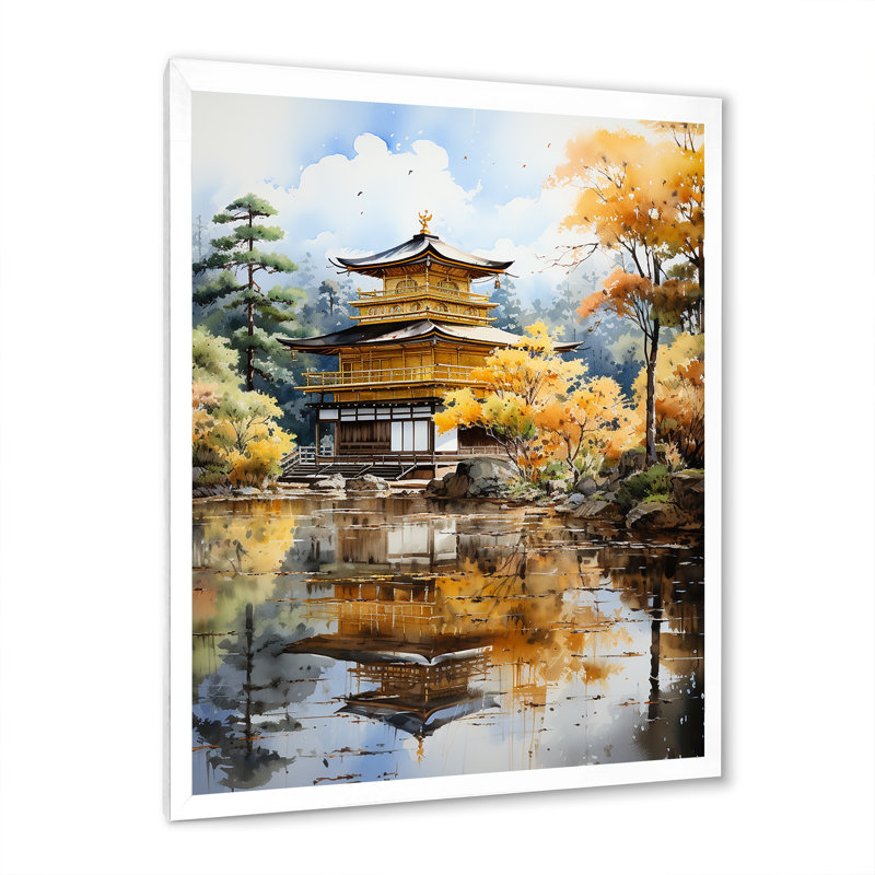 Pleureur Japon Art Golden Pavilion II, H 20 po x l 12 po x P 1 po, Cadre photo blanc