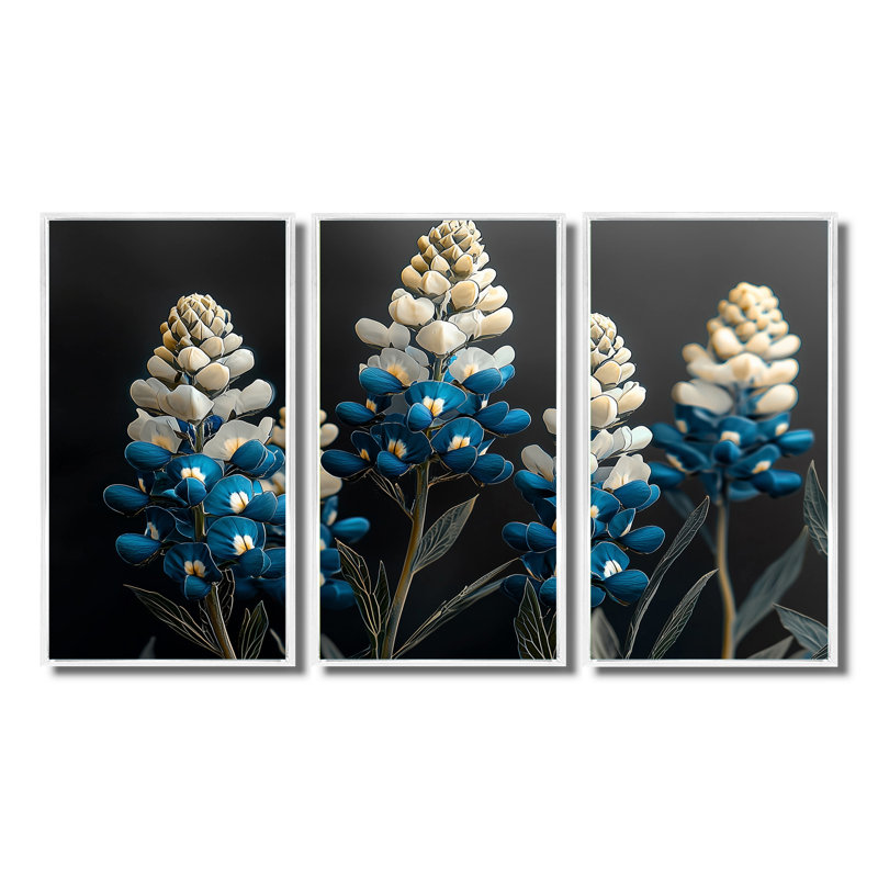 «Blue Bonnets Meadow Dreams I - Blue Bonnets», ensemble de reproduction d'art mural, Toile avec cadre flottant blanc