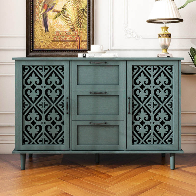 Chambre à coucher, salon, cabinet d'étude à 2 portes et 3 tiroirs - panneau à motif symétrique foncé et poignée délicate en métal noir avec tiroirs de portes murales verrouillables, touche séduisante