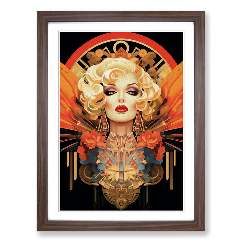 Drag Queen Art Deco - Single Picture Frame Print on Wood, Walnut Framed, 46cm H x 34cm W