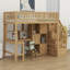 Lit mezzanine en bois avec bureau intégré, DEL, tablettes de rangement, armoires et escalier-1565812304