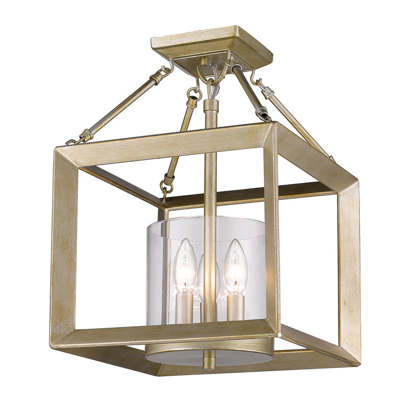 Averee 3 - Light Lantern Pendant, Clear Glass, White Gold