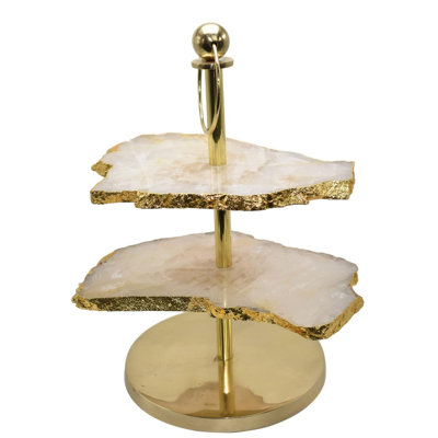 2-Layer Rose Quartz Display Tiered Stand