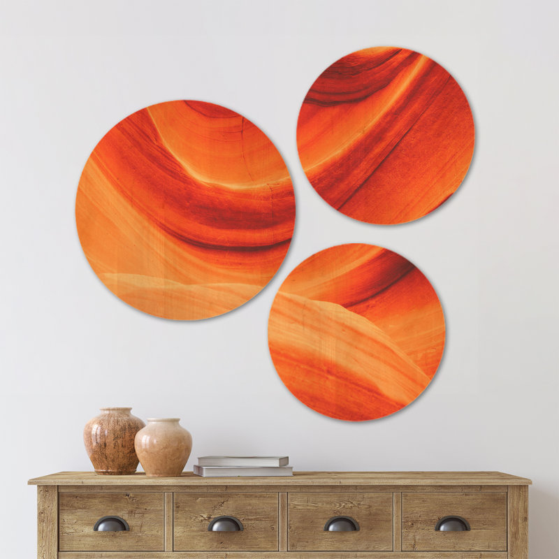 «Antelope Canyon Orange Wall», ensemble d'art mural en bois à 3 cercles