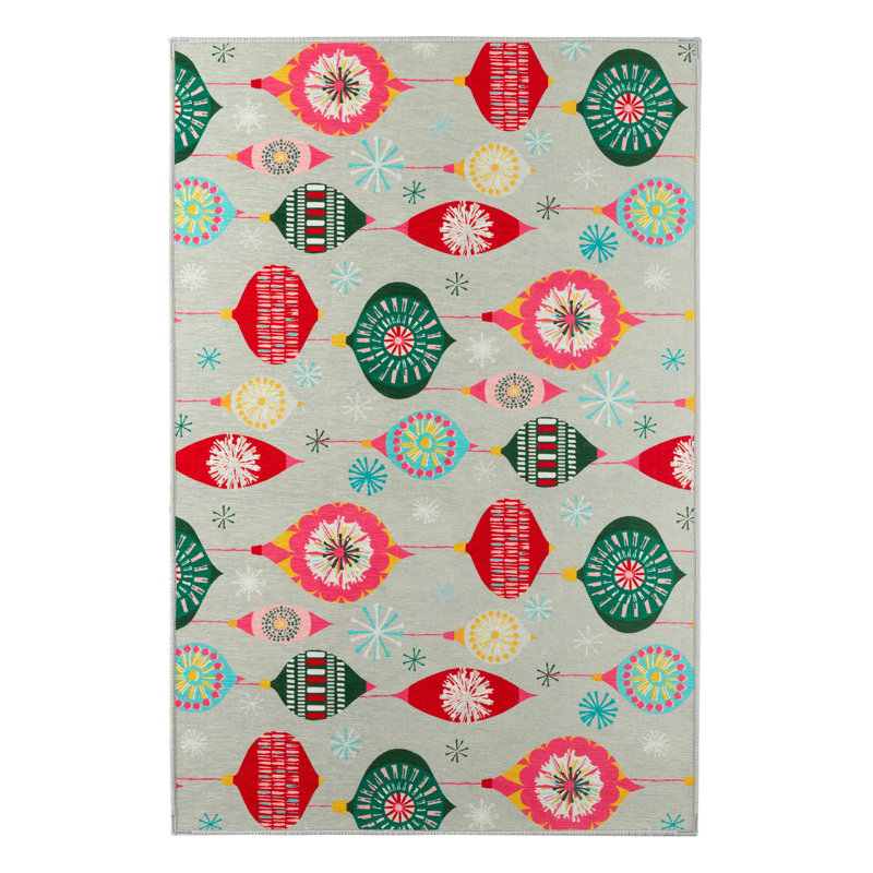 Ornaments Multi Machine Washable Rug, Rectangle 2' x 3'