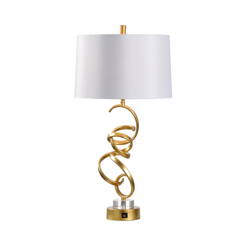 Antique Gold Swirl 1-Light Table Lamp with Linen Shade